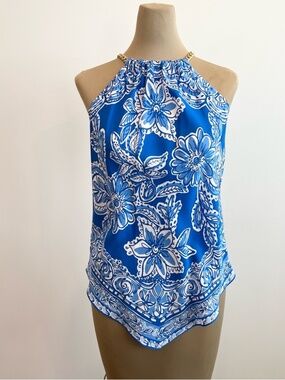 Lilly Pulitzer Cabana Gold Chain Halter Top Size XS